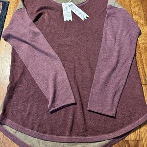 Smartwool color block purple/tan sweater, women’s L, brand new with tags!